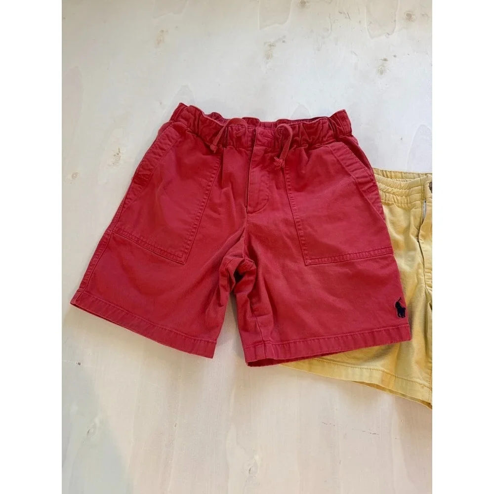 2 Polo Ralph Lauren Boys Chino Shorts Size 10 Yellow Red Solid Zip Flat Front